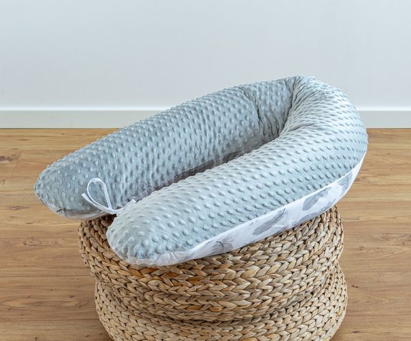 Loolay Seitenschläferkissen Feder WEIß Baumwolle/ MINKY Grau Schwangerschaftskissen M/L o. L/XL, WEICH oder EPS Kügelchen Füllung, 170 oder 190 cm SIZE-Standard, Stillkissen + Kissenbezug abnehmbar mit Reißverschluss!, LOOLAY® 100% Europäische Stoffe u...