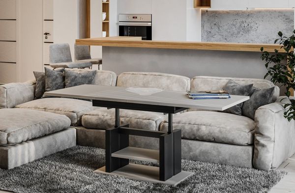 Endo-Moebel Couchtisch Dior 110cm - 170cm ausziehbar und höhenverstellbar Doppellift, Couch- & Esstisch in einem, Funktionstisch modern, umwandelbar