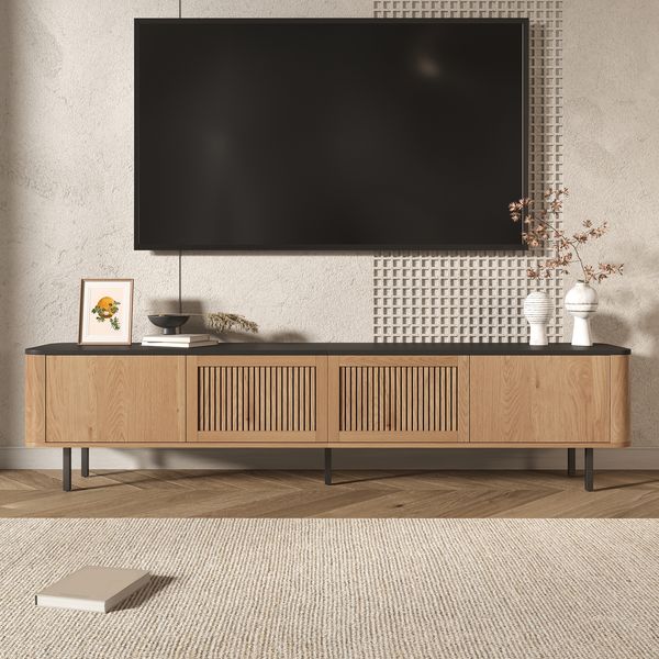 Merax 190cm TV-Schrank, TV-Ständer, TV-Paneel, niedrigerer TV-Ständer, Eichenholzfarbe