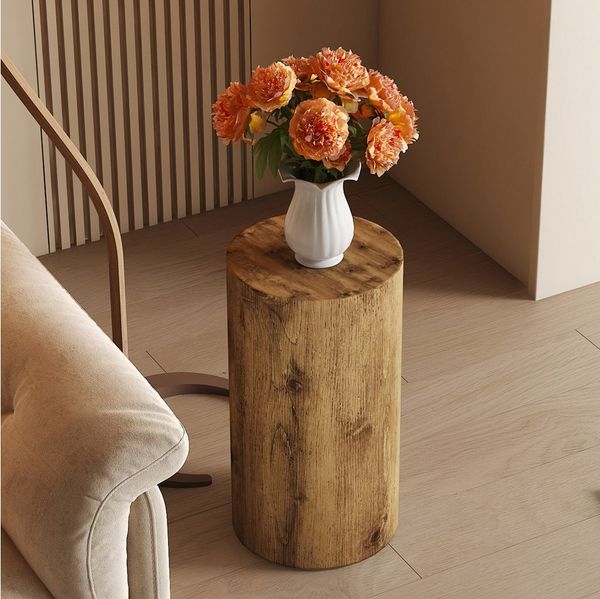 HAUSS SPOLE Couchtisch Rund Holzoptik,Beistelltisch Teetisch Zylindrisch MDF Wohnzimmer (Wohnzimmertisch im minimalistischen Design), Sofatisch 30 x 30 x 55 mit abgerundete Kanten