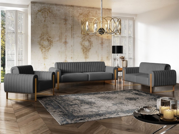 Sofaset Designersofas VALERIE 3-2-1 in Stoff Elisa Velvet Anthrazit