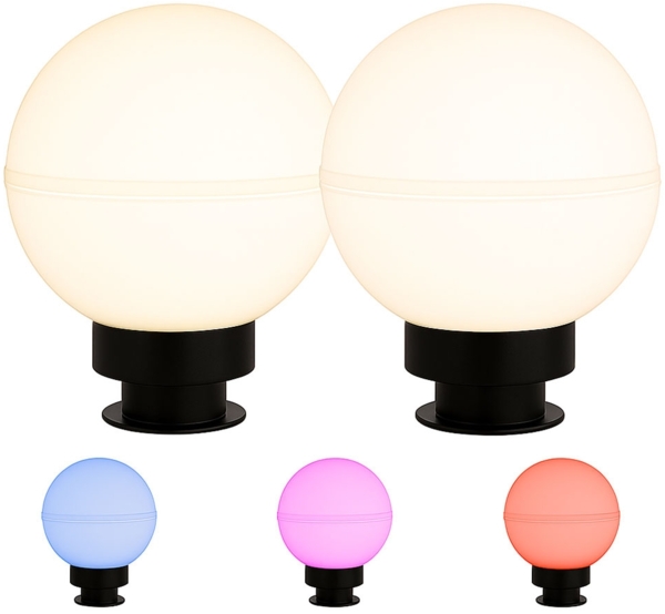 2x RGB LED Steckleuchten, Kugel, weiß, Erdspieß, Kabel, D 20 cm