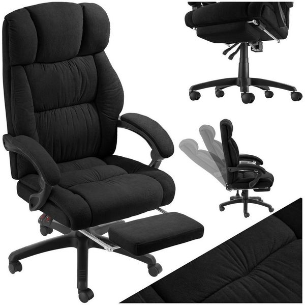tectake Chefsessel Bürostuhl Jillien mit Fußstütze und Velours, Belastbarkeit 120 kg (Set, 1 St), Superdicke Polsterung mit weichem Velours