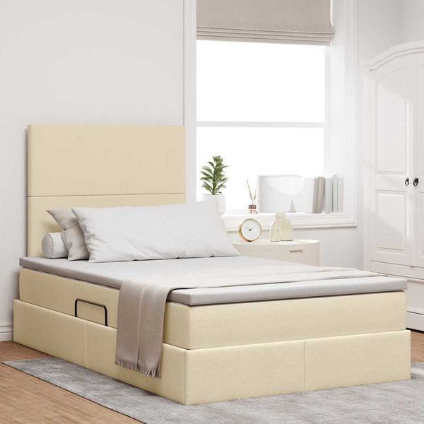 vidaXL Aufbewahrungsbett mit Matratze Creme 120 x 200 cm Polyester 3371713
