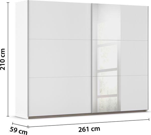 rauch Kleiderschrank, Schwebetürenschrank KRONACH, 2-türig, 1 Spiegeltüre teilaufgelegt, inkl. Türdämpfer und weiterem Zubehör, Alpinweiß, 261 x 210 x 59 cm Bild 4