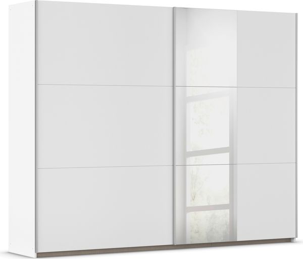 rauch Kleiderschrank, Schwebetürenschrank KRONACH, 2-türig, 1 Spiegeltüre teilaufgelegt, inkl. Türdämpfer und weiterem Zubehör, Alpinweiß, 261 x 210 x 59 cm Bild 3