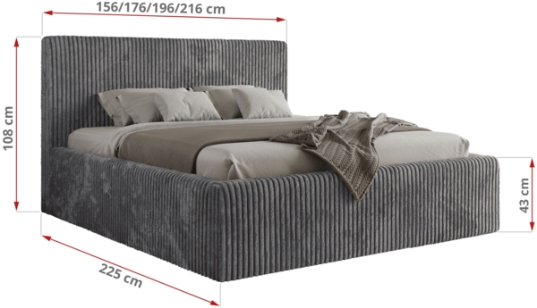 Polsterbett mit Stauraum Lattenrost TILIANO CLASSIC Bett gepolstert Doppelbett mit Kopfteil Pocket Matratze - 160x200 cm - Grau Cord - VIRE LUX Bild 4