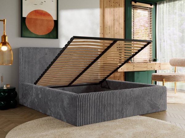 Polsterbett mit Stauraum Lattenrost TILIANO CLASSIC Bett gepolstert Doppelbett mit Kopfteil Pocket Matratze - 160x200 cm - Grau Cord - VIRE LUX Bild 3