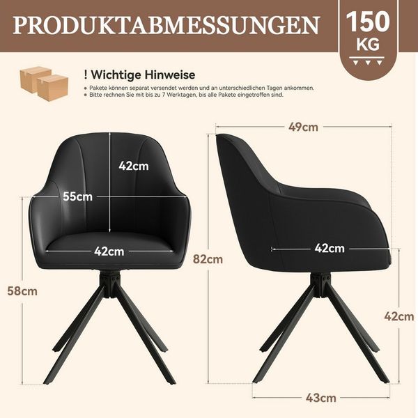 HawthyHome Polsterstuhl 360° drehbar mit Armlehne und Metallbeinen, 4-Fußstuhl (6 St), Moderner Küchenstuhl Esszimmerstuhl für Wohnzimmer & Büro