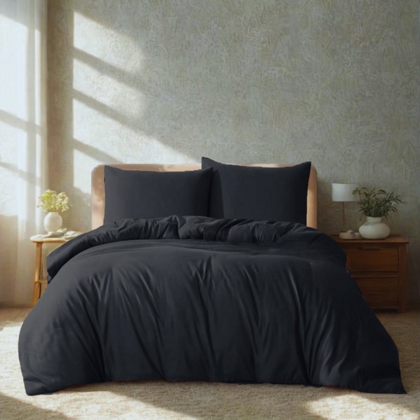 Komfortec Premium Bettwäsche 200x200 mit 2 Kissenbezug 80x80 cm Set aus Gebürstetes Mikrofaser - Anthrazit