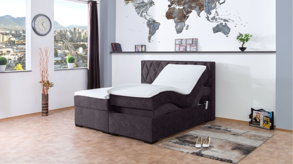 Meisterbetten Boxspringbett Loki 200x200 in DS-Anthracite, Matratzenbezug Nano, Ergoflex-Topper