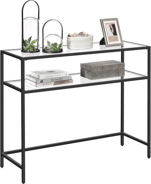 Songmics 'Vasagle' Konsolentisch mit 2 Ablagen, verstellbare Füße, Hartglas/Metallgestell schwarz, 100 x 35 x 80 cm