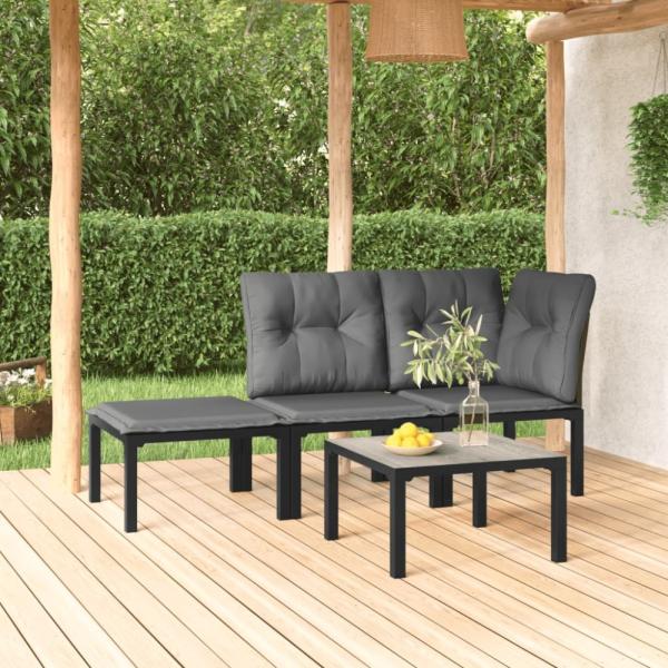 vidaXL 4-tlg. Garten-Lounge-Set Schwarz und Grau Poly Rattan 362804