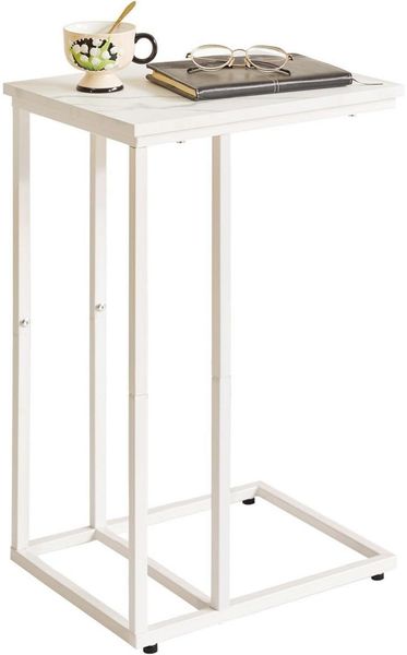 Aibiju Beistelltisch Laptop Kaffeetisch Marmor Holzbretter Weiß Stahl YD-TM051W