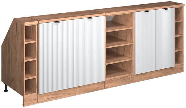 Küchenschrank für Dachschrägen R-Line Weiß Riffel 210 cm 5er Set Schrankkorpuss 60 cm Tiefe Vicco