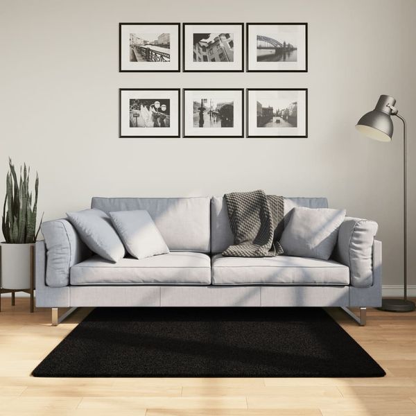 Teppich Wohnzimmer Schlafzimmer HUARTE Kurzflor Weich und Waschbar Schwarz 120x120 cm