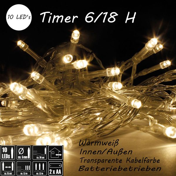 10er LED Outdoor Lichterkette Drahtlichterkette warmweiß Batterie