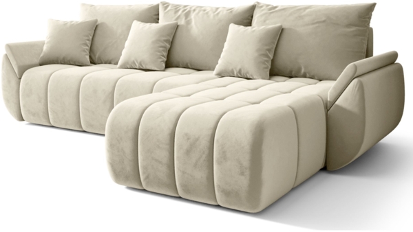Selsey 'Romuldi' Ecksofa mit Schlaffunktion, Stauraum, Samtbezug, Creme, rechtsseitig
