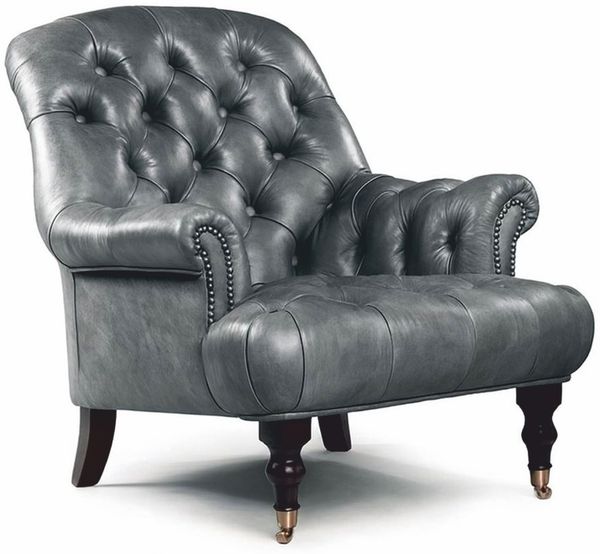 Casa Padrino Luxus Chesterfield Echtleder Sessel Grau / Dunkelbraun / Messing H. 89 cm