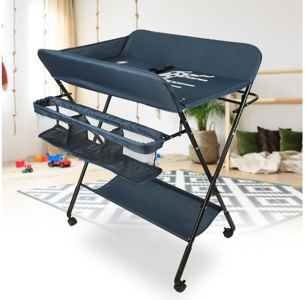 JEOBEST Wickeltisch Wickelauflage Mulde Kommode Unterlage Wickeln Baby Kind (KLAPPBAR), (1-tlg), Höhenverstellbar, Wasserdichte, Staufach, Mit Bremse