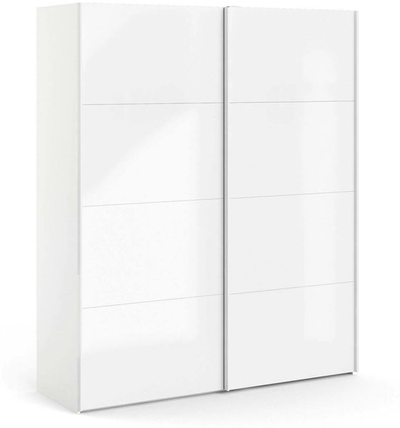 Dmora Kleiderschrank 2 Türen Portlouis, Schlafzimmermöbel, Schrank, Garderobe, 182x62 h220 cm, Glänzendes Weiß