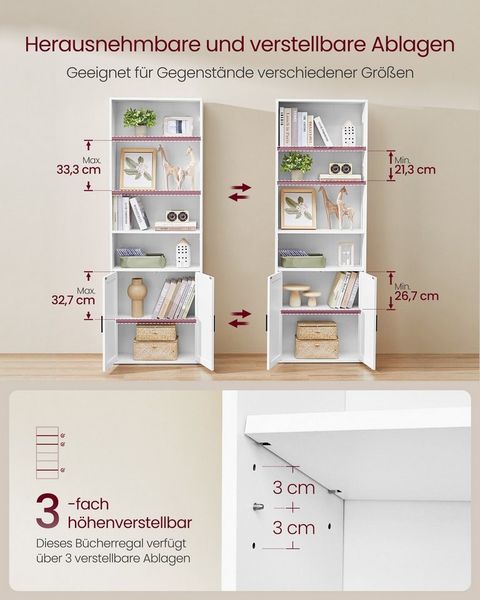 VASAGLE Bücherregal, 6-stöckiges hohes Regal, Standregal mit Tür und offenen Fächern