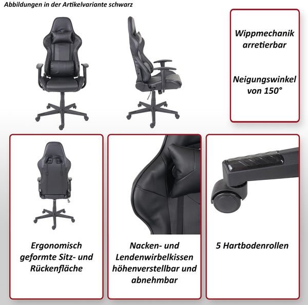 Bürostuhl HWC-F84, Schreibtischstuhl Gamingstuhl Chefsessel Drehstuhl, Kunstleder ~ schwarz/rot Bild 2