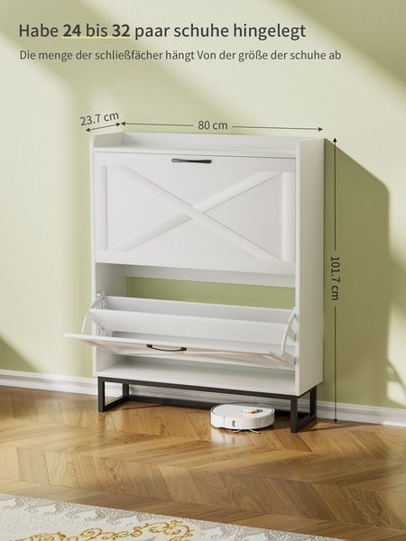 FiveWillowise Schuhschrank schmal, Schuhkipper mit 2 Klappen und 4 Ablageflächen für Flur (1-St) Schuhkommode aus Holz mit Metallfüßen, 80x23,7x101,7 cm