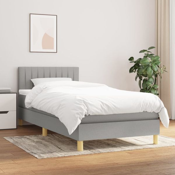 vidaXL Boxspringbett mit Matratze Hellgrau 90x200 cm Stoff, Härtegrad: H2 [3140745]