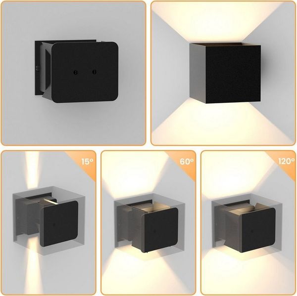 Nettlife Wandleuchte Innen & Aussen LED Wandlampe Schwarz 3000K Metal 1ER 2ER, LED fest integriert, Warmweiß, Schlafzimmer Wohnzimmer Flure 5w