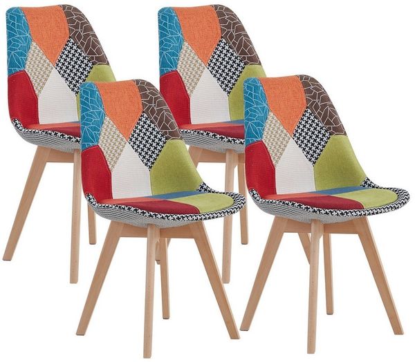 GrandCA HOME Esszimmerstuhl 4er Set Retro Patchwork Küchenstuhl mit Beine aus Massivholz (4 St), weiches Sitzkissen, Roter Patchwork-Stil