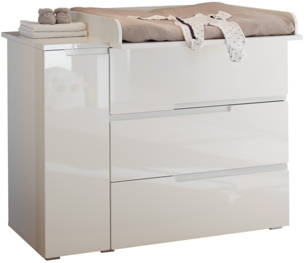 Wickelkommode >Spice< in Weiß / Weiß Hochglanz - 120x102x80 (BxHxT)