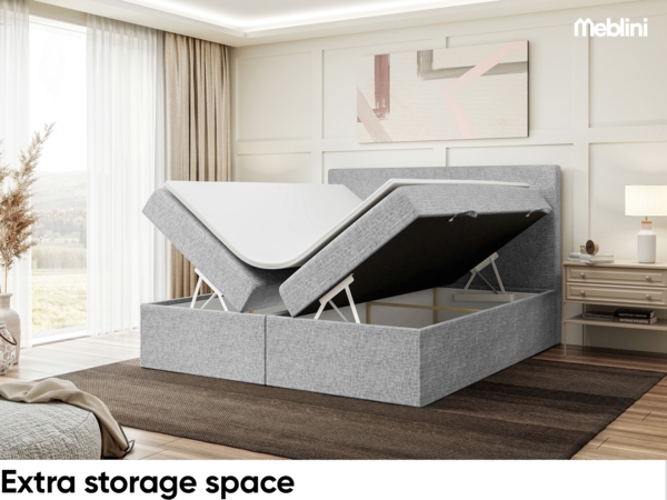 MEBLINI Boxspringbett ZLATAN 140x220 cm mit Bettkasten - H4/Grau Webstoff Polsterbett - Doppelbett mit Topper & Taschenfederkern-Matratze Bild 5