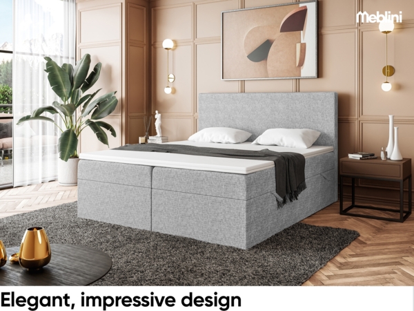 MEBLINI Boxspringbett ZLATAN 140x220 cm mit Bettkasten - H4/Grau Webstoff Polsterbett - Doppelbett mit Topper & Taschenfederkern-Matratze Bild 3