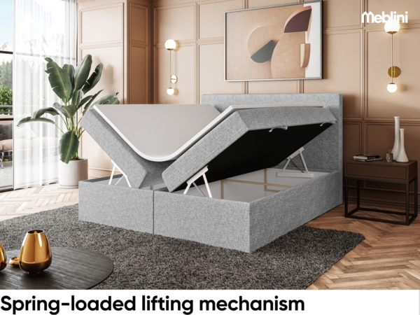 MEBLINI Boxspringbett ZLATAN 140x220 cm mit Bettkasten - H4/Grau Webstoff Polsterbett - Doppelbett mit Topper & Taschenfederkern-Matratze Bild 4