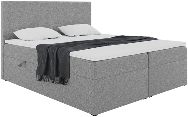 MEBLINI Boxspringbett ZLATAN 140x220 cm mit Bettkasten - H4/Grau Webstoff Polsterbett - Doppelbett mit Topper & Taschenfederkern-Matratze Bild 2