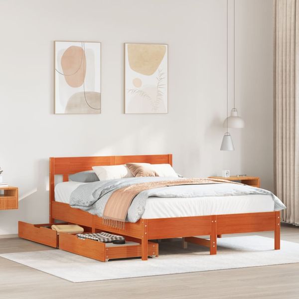 vidaXL Massivholzbett ohne Matratze Wachsbraun 160x200 Kiefernholz 3301862