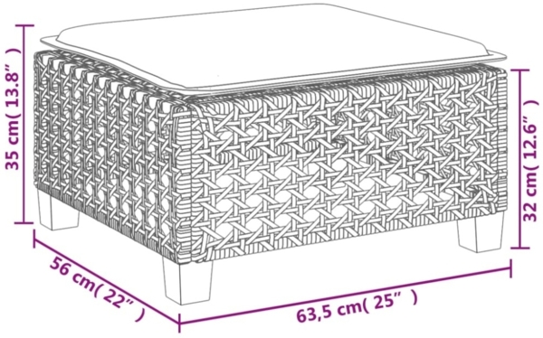 vidaXL Gartenhocker mit Kissen Grau 63,5x56x32 cm Poly Rattan 365933 Bild 7
