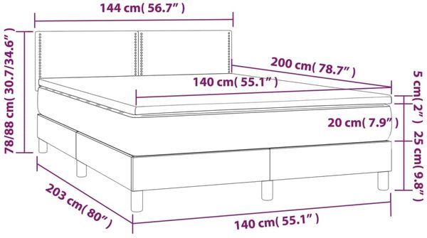 vidaXL Boxspringbett mit Matratze Blau 140x200 cm Stoff 3140543 Bild 7