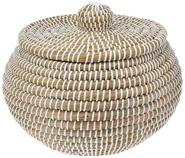 Koopman Aufbewahrungskorb YODO, Ø 36 x H 26 cm, Beige, Weiß, Seegras, (1 St), mit Deckel und Griff