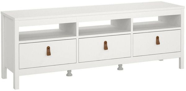 Dmora Fernsehschrank Astana, Ständer für Wohnzimmerfernseher, Niedriges Wohnzimmer-Sideboard, TV-Ständerbasis, 151x38 h54 cm, Weiß