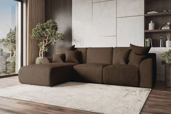 99rooms Gusto Ecksofa Cordstoff POSO Braun Links mit Schlaffunktion
