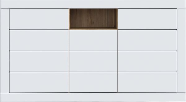 Sideboard >LEFKADAS< 3 Türen, 2 Schübe, Weiss/ Mauvella Eiche - 170,7x93,5x41,4cm (BxHxT)