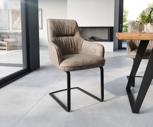 Freischwinger Zelia-Flex mit Armlehnen Mikrofaser Taupe Vintage Freischwinger flach Schwarz Taschenfederkern
