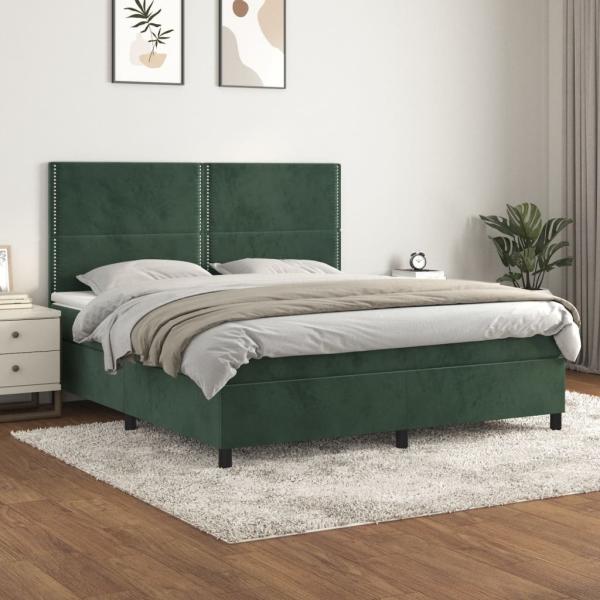 vidaXL Boxspringbett mit Matratze Dunkelgrün 160x200 cm Samt 3142974