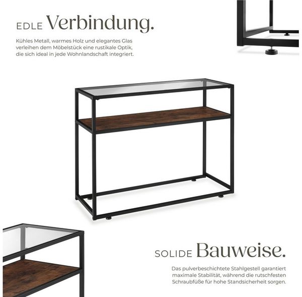 tectake Konsolentisch Beistelltisch Kilkenny 100x41x80,5cm (1-St, 1 tlg), Schlanker Konsolentisch mit Glasoberfläche im trendigen Industrie-Chic Bild 2