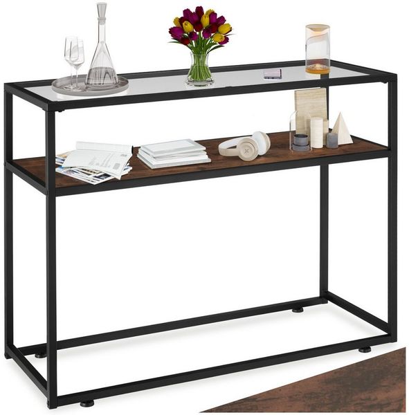 tectake Konsolentisch Beistelltisch Kilkenny 100x41x80,5cm (1-St, 1 tlg), Schlanker Konsolentisch mit Glasoberfläche im trendigen Industrie-Chic