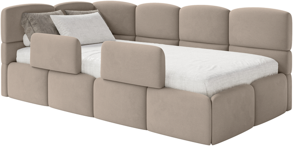 Selsey 'Cloudy' Kinderbett 90x200, mit Matratze, Rausfallschutz, Kopfteil links, Beige