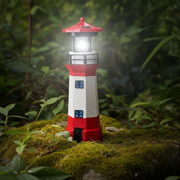 Casativo LED Gartenleuchte Solar-Leuchtturm (rot-weiß) mit rotierendem LED-Licht, Solarbetrieb