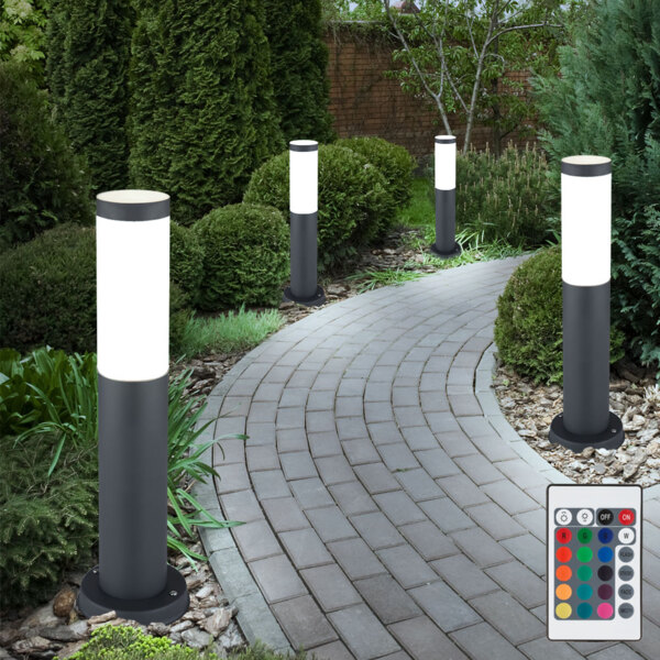 4er Set RGB LED Sockelleuchte, Edelstahl anthrazit, H 45 cm Bild 3